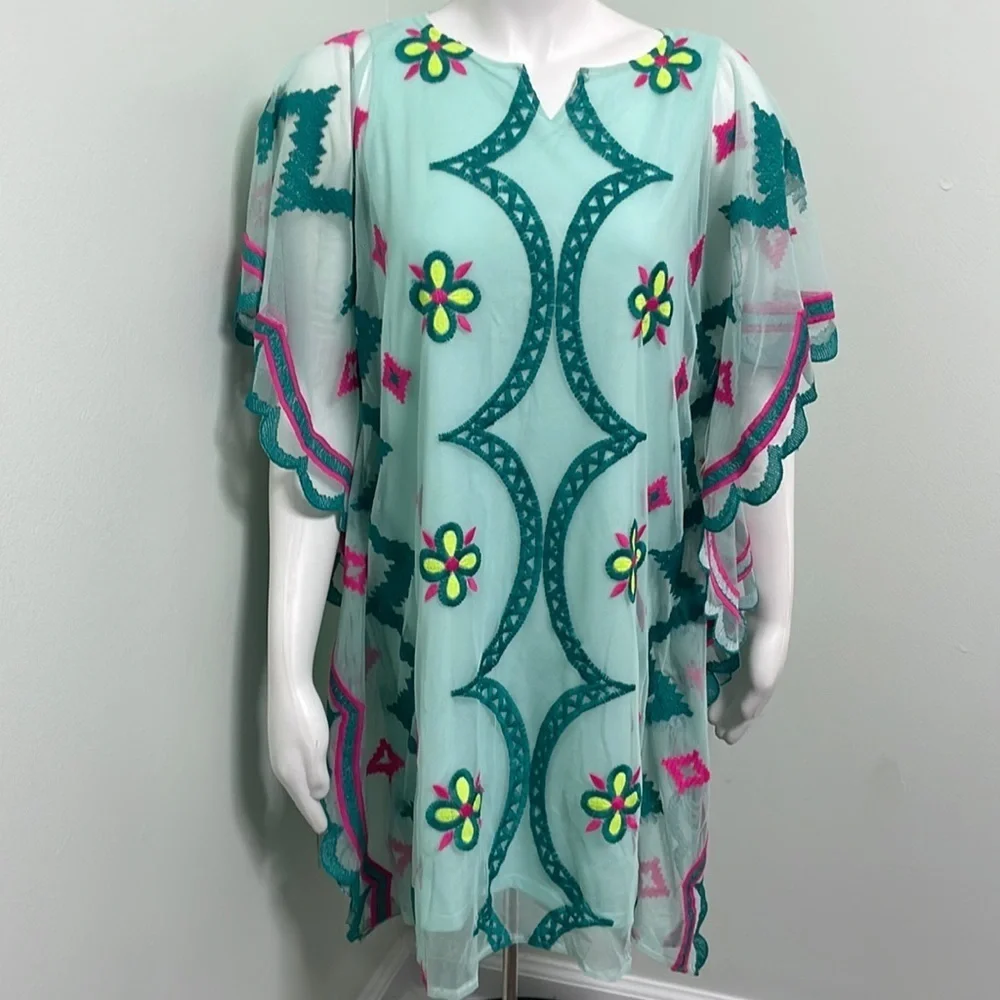 Cat & Jack boho aqua embroidered swimsuit coverup NEW